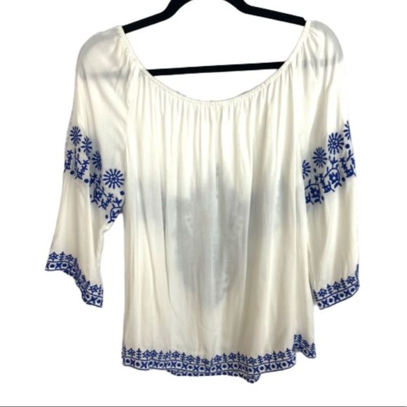 Gianni Bini Embroidered Off Shoulder Top Boho Med - Picture 3 of 8